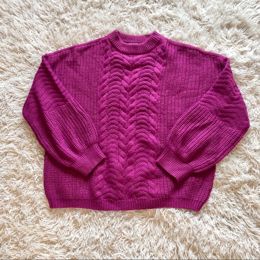Cozy raspberry cable knit sweater